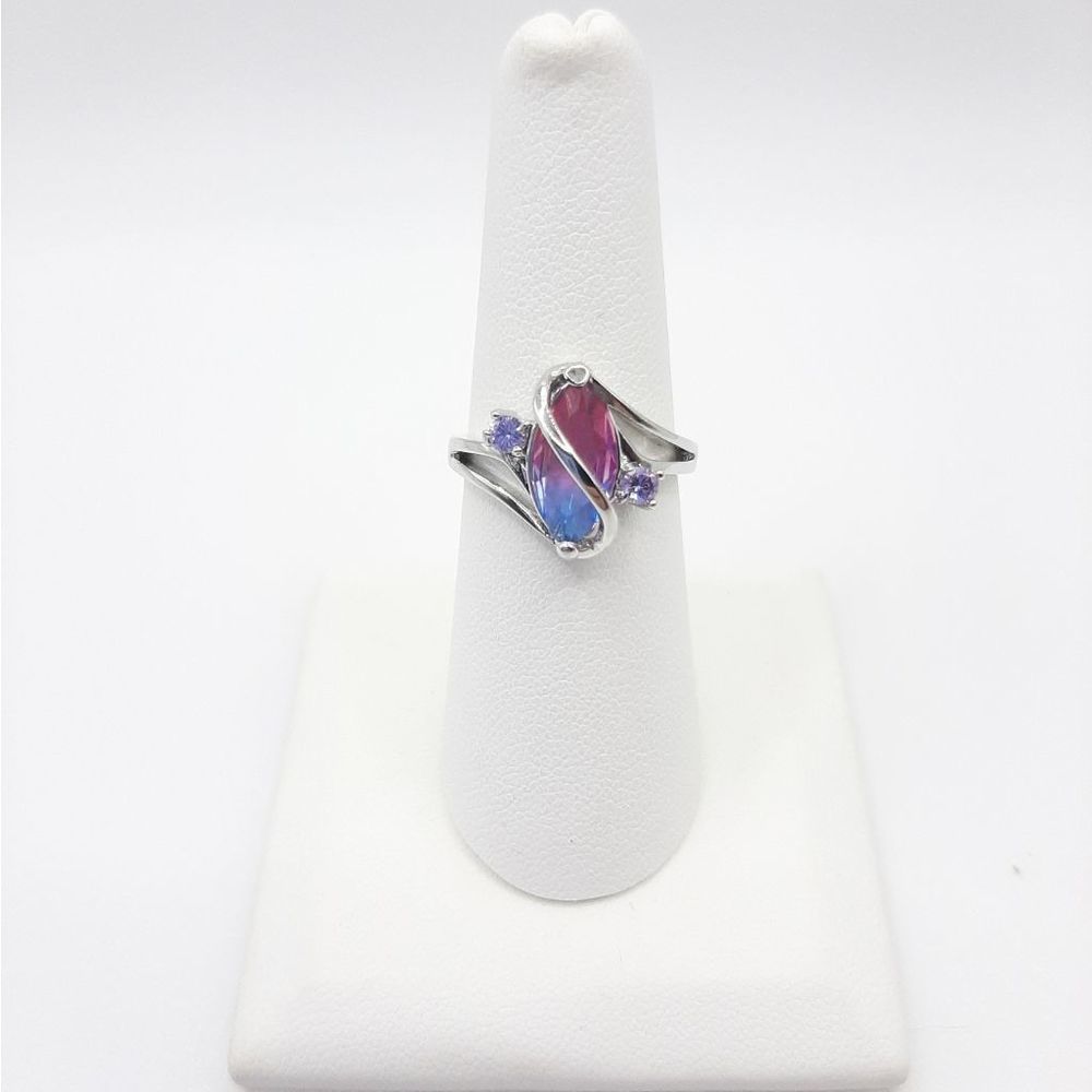 Marquise Rainbow Tourmaline Twist Ring Purple Pink Blue - Picture 4 of 4